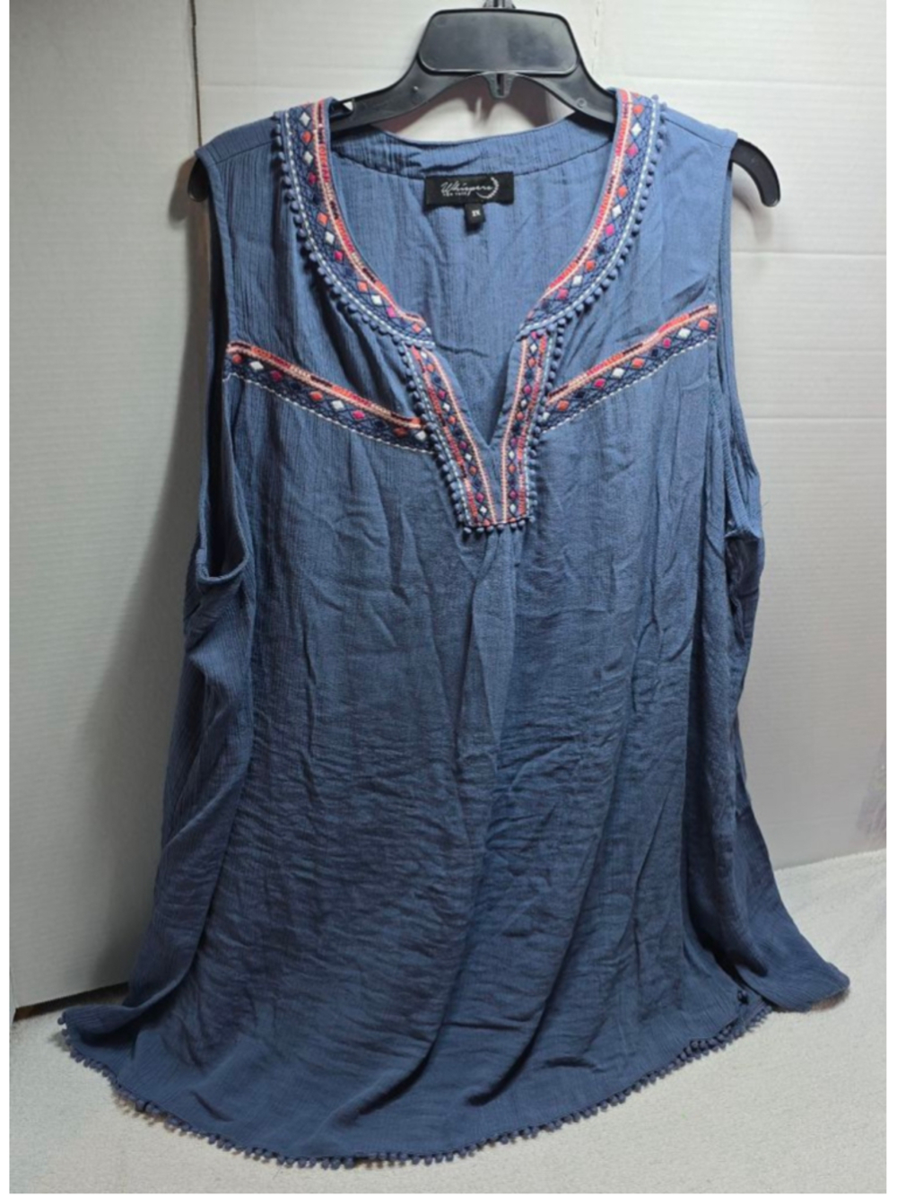 Women's Whispers New York Blue Embroidered Tank Top Plus Size 2X